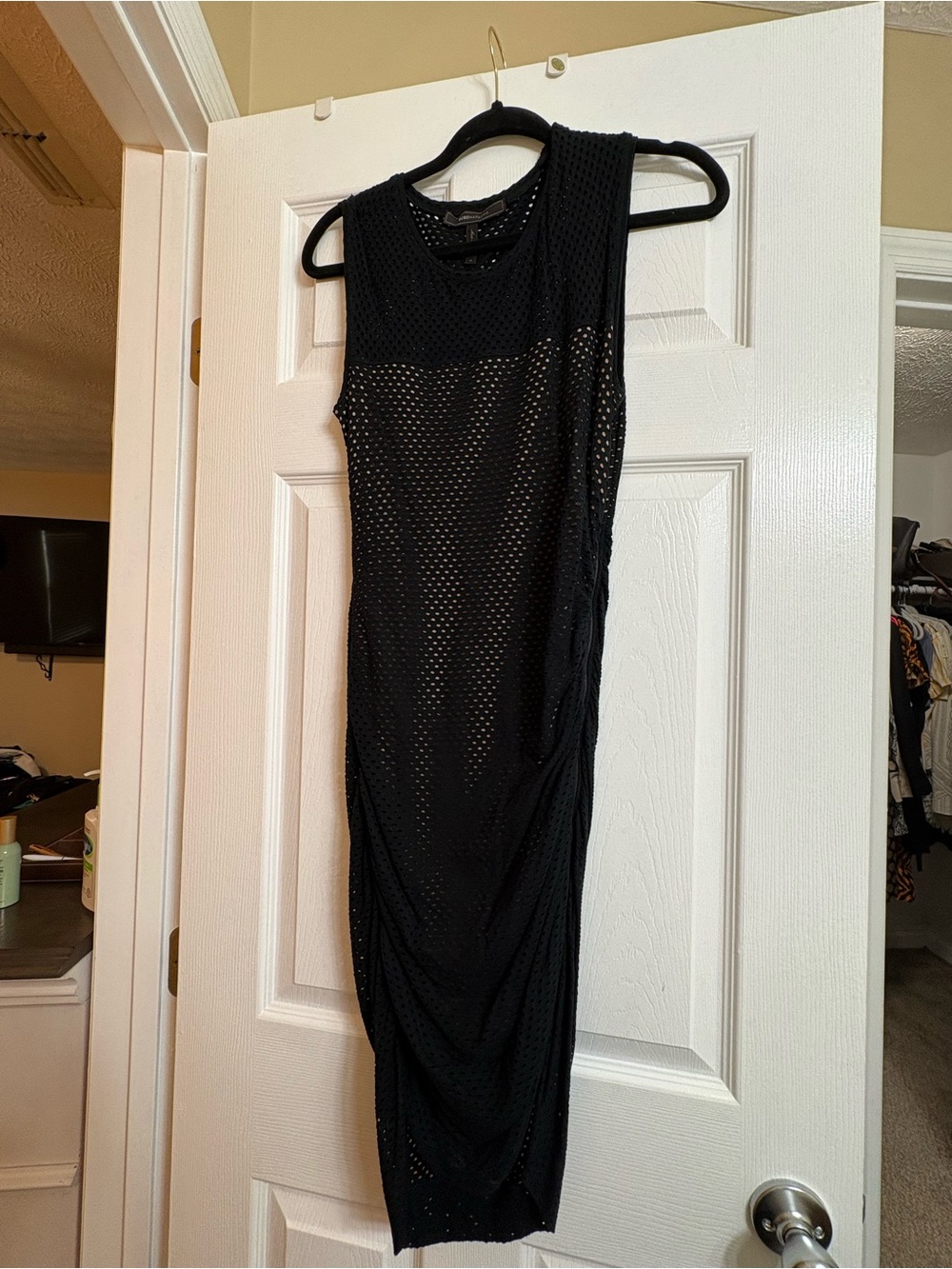 BCBGMaxAzria Black One-Shoulder Mesh Midi Dress